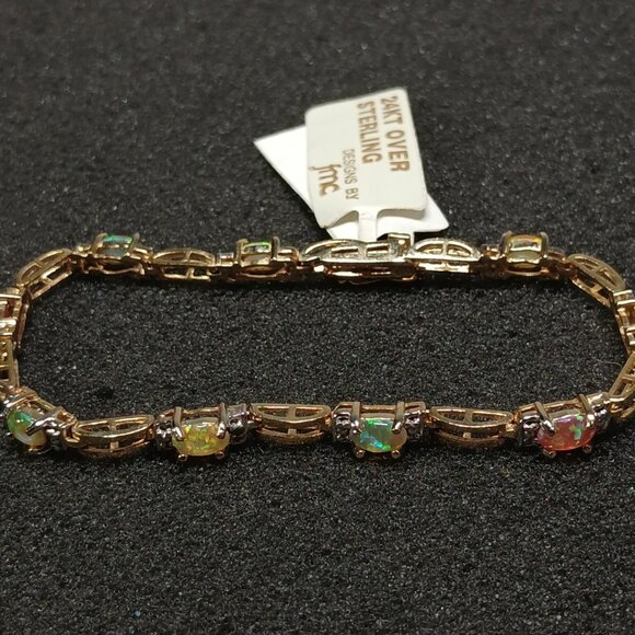 24K Gold Over Sterling Silver Lab-Created Opal Bracelet 7¼" 10g FMC NWT - Picture 4 of 13